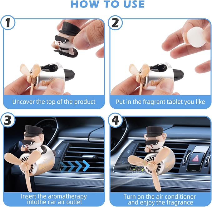 2pcs Car Air Fresheners Cute Cartoon Dog Pilot Automotive Air Outlet Propeller Car Diffuser Creative Car Perfume Decoration for Car Vent Clips Comes with 4 Fragrant Tablets (Husky + Shiba Inu)