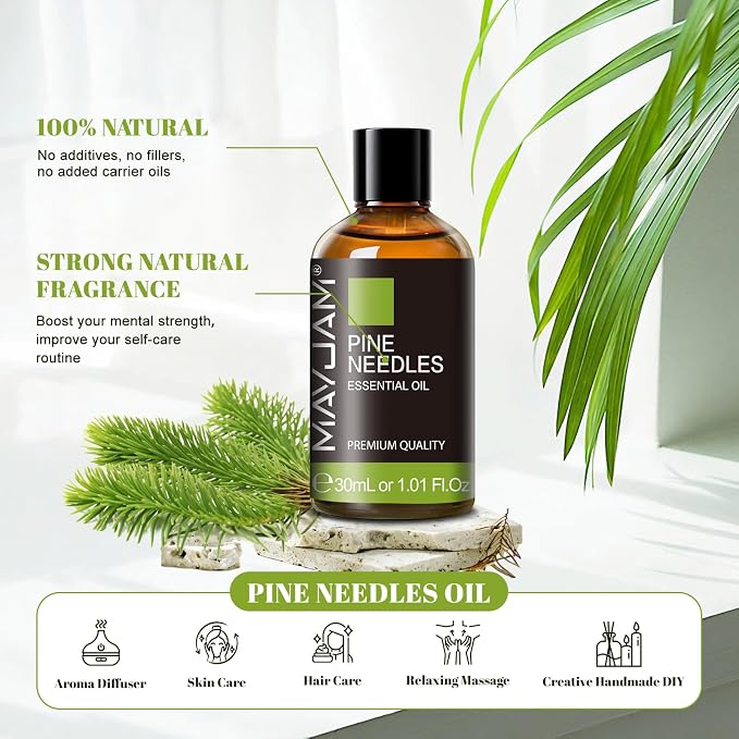 MAYJAM Pine Needles Essential Oil - 1.01 Fl.oz - Premium Grade Essential Oils for Home Diffusers Skin Care - Pine Needles Oil for Soap Candle Making Scent