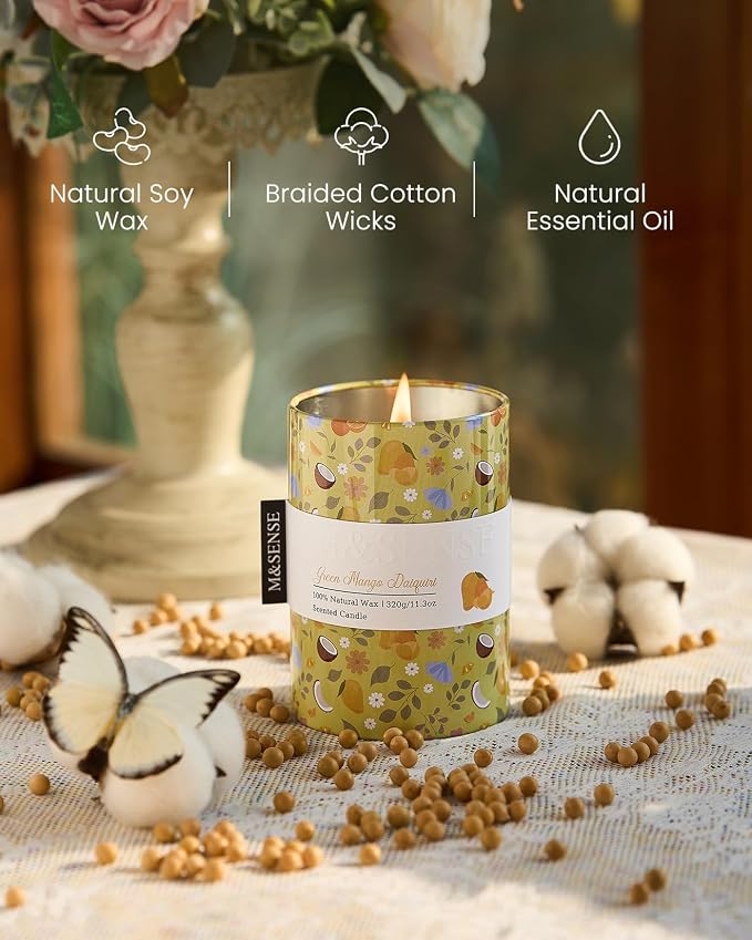 M&SENSE Spring Candle 11.3 oz,Green Mango Daiquiri Scented Candle, Non-Toxin Soy Wax for Home Scented, Floral Candles Gift for Women,Up to 70 Hours Burning Long-Lasting Fragrance