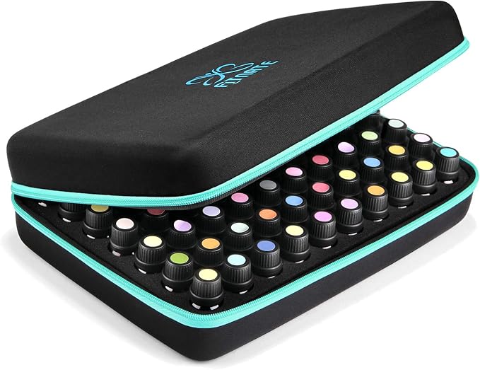 FITNATE Essential Oils Storage Case for 5ml, 10ml, 15ml Oils - Travel Case with Labels & Bottle Opener (70 Bottles, Blue)