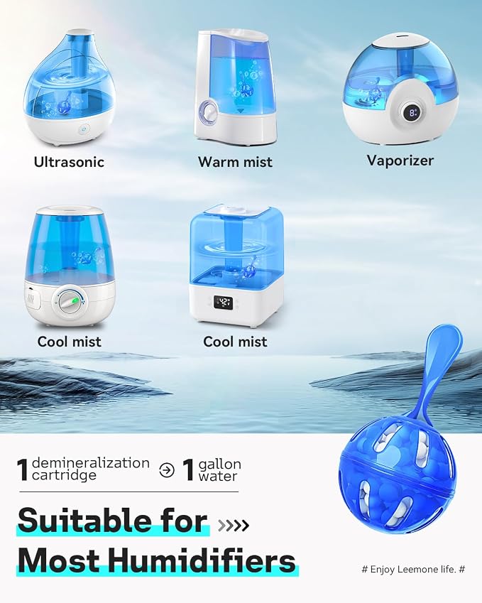 Leemone Humidifier Cleaner 12 Pack, Demineralization Cleaning Ball, Works in All humidifiers and Fish Tanks, Purifies Water, Prevents Hard Water Build-Up, Reduces Scale