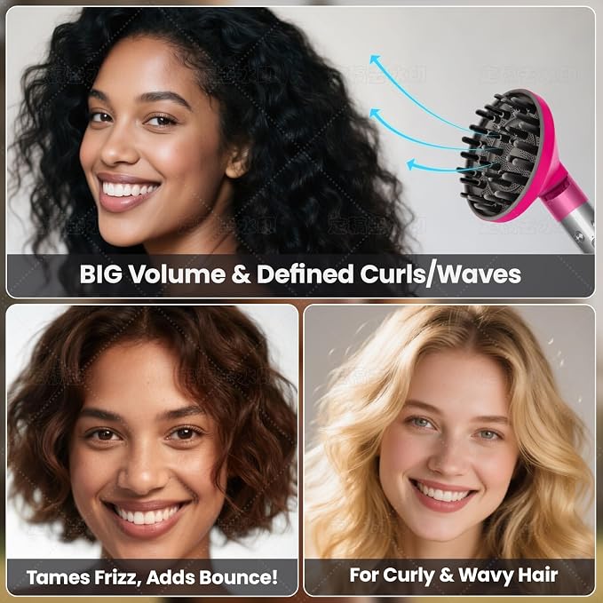 Upgraded Large Diffuser Attachment for Dyson Airwrap Styler HS01/HS05/HS08 - Converts to Hair Dryer, Fast Drying Wave & Curly & Thick, Heat Resistant Nylon Fiber Nozzle Attachments (Rose)