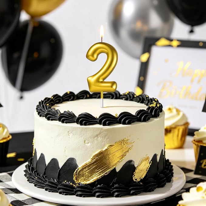 2.76“ Gold 5 Candle 5th Birthday Party Decorations, Fifth Birthday Candle Gold Number Candles for Five Year Old Birthday Cake Decoration for Girls Boys, Number 5 Candle 5 Cake Topper for Cakes