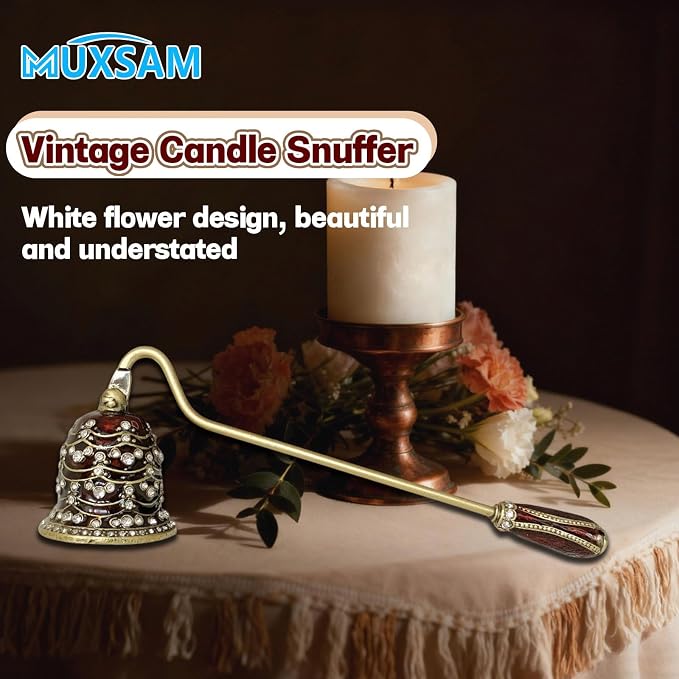 MUXSAM Vintage Candle Snuffer, Handheld Candle Extinguisher with Long Handle Wick Flame Snuffer Metal Candle Accessory for Home Decoration, Diamond Setting