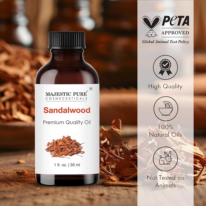 Majestic Pure Essential Oil with Glass Dropper - 100% Pure and Natural - Essential Oils for Diffuser, Aromatherapy, Soap and Candle Making, Sandalwood Essential Oil, Sandalwood Oil, 1 Fl Oz