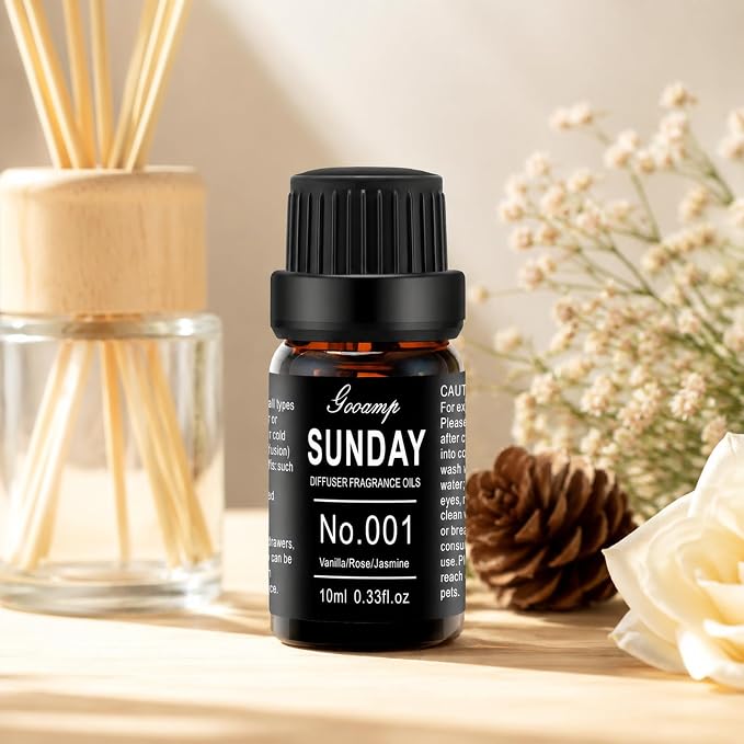 Gooamp SUNDAY-001 Diffuser Oil Essential Oils Blend - Vanilla/Rose/Jasmine - 10mL 0.33fl.oz - Suitable for Water, Anhydrous, Reed, Cold Air, and Automobile Diffusers - Ideal for DIY Crafts