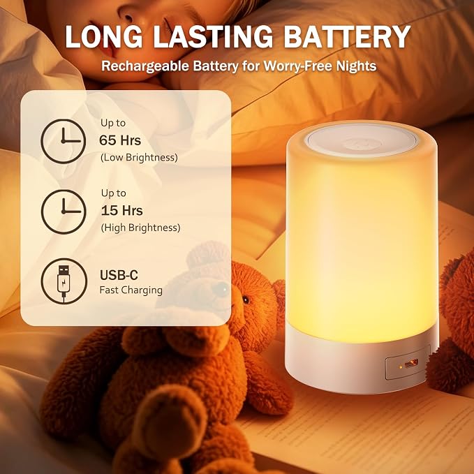 G Keni Nursery Night Light for Baby, Portable LED Touch Night Lamp for Kids and Adult, Breastfeeding, Sleep Aid, USB Rechargeable Nursing Lamp, Bedside Dimmable Warm Night Light, Soft Eye Caring