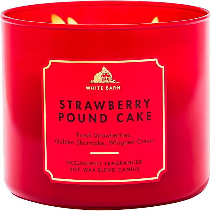 Bath & Body Works Strawberry Pound Cake 3-Wick Candle - Scented Candle for At-Home Use - Long-Lasting, Room-Filling Fragrance - High Fragrance Oil Concentration - Soy Wax Blend