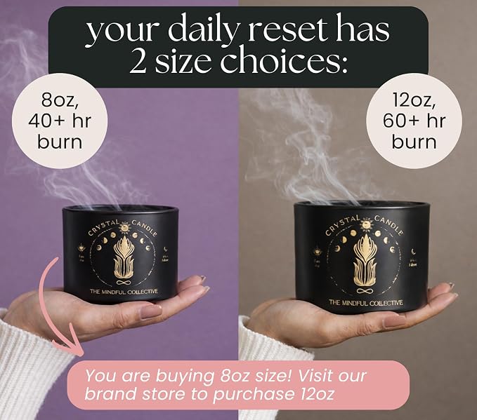 Black Crystal Candle for Women - 8oz Wood Wick Candle that Crackles with Natural Soy Wax. Luxurious Slow Burn, for Meditation. Includes Amethyst & Smokey Quartz Crystals