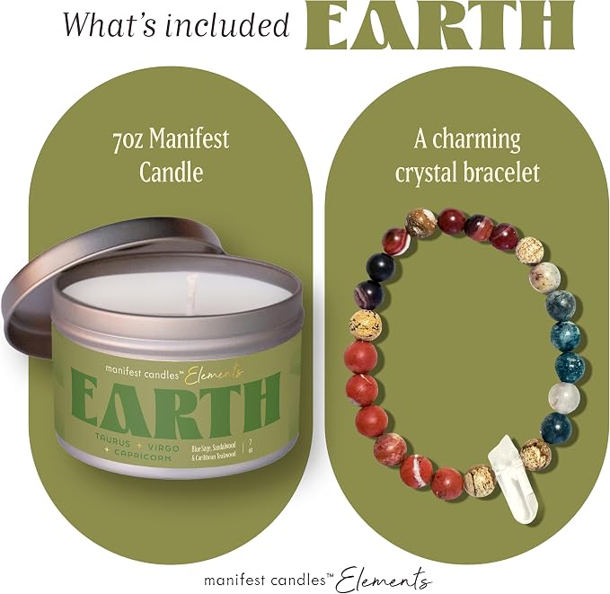Zodiac Earth Taurus Virgo Capricorn Gifts for Women, 45 Hour Burn, Zodiac Astrology Gifts Meditation Candle Healing with Crystals, Spiritual Manifestation Crystal Candle Healing Stones Bracelet