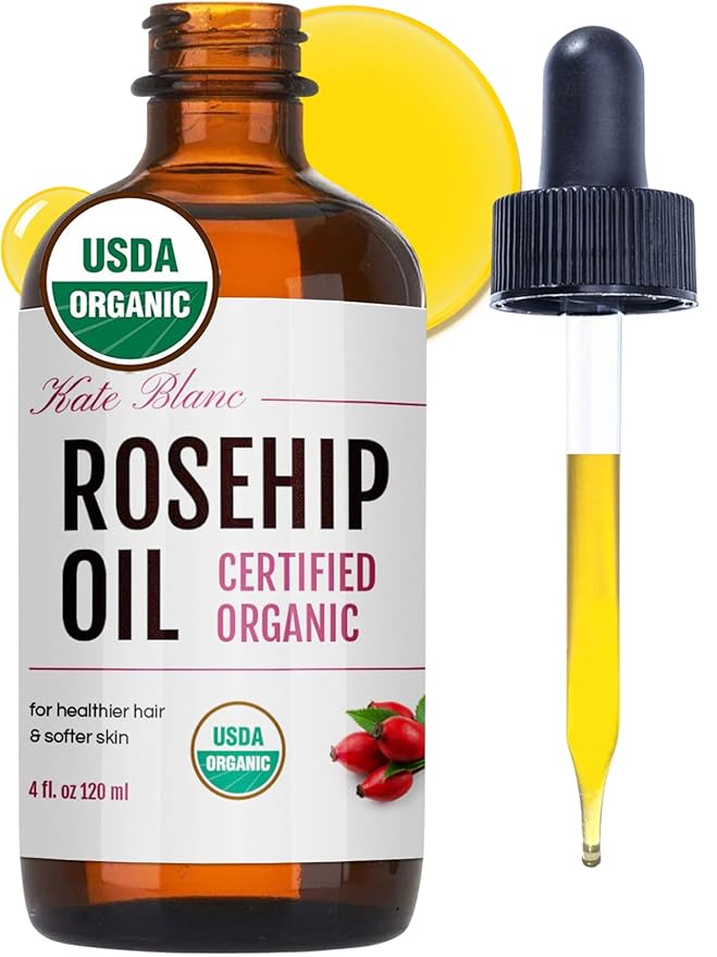 Kate Blanc Cosmetics Rosehip Oil for Face & Skin (4oz, Organic, Pure, Cold Pressed) Rosehip Seed Face Oil for Facial & Gua Sha Massage