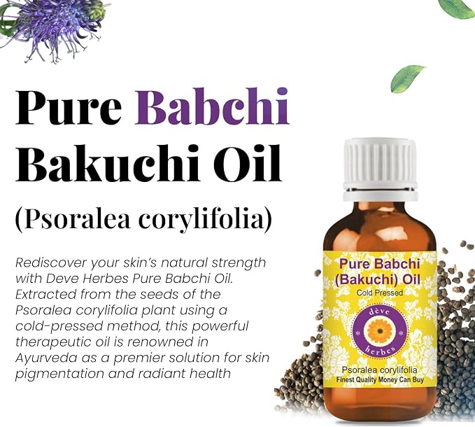 Deve Herbes Babchi (Bakuchi) Oil (Psoralea corylifolia) with Glass Dropper | Cold Pressed | Pure | For Diluting Essential oils | Skin & Massage | Non-Sticky | Lightweight | Unisex | 50ml (1.69 oz)