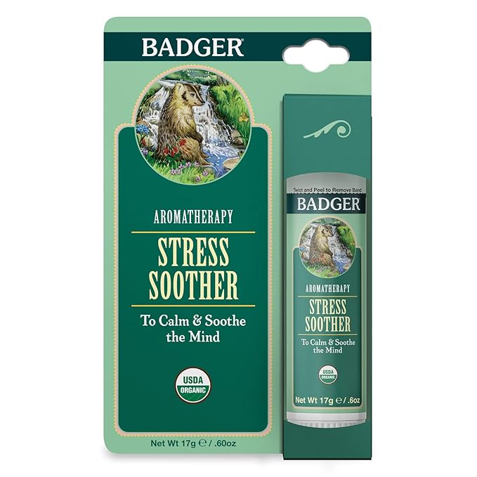Badger - Stress Soother Balm, Aromatherapy Balm Stick, Certified Organic, Aromatherapy Oil, Essential Oil Roller, 0.6 oz