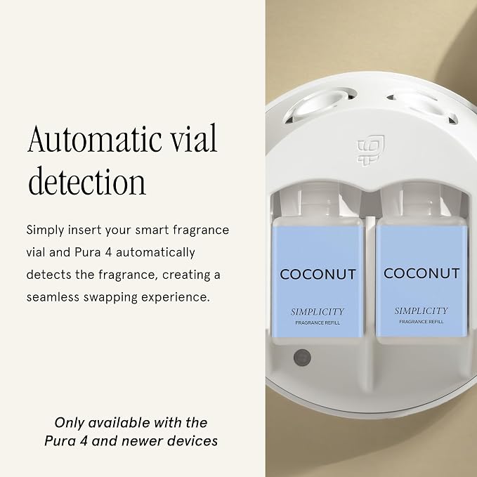 Pura & Simplicity Home Scent Refill - Smart Air Diffuser - Long-Lasting Luxury Fragrance per Refill - Home Essential - Clean & Safe Diffuser Fragrance - 2 Pack, Coconut