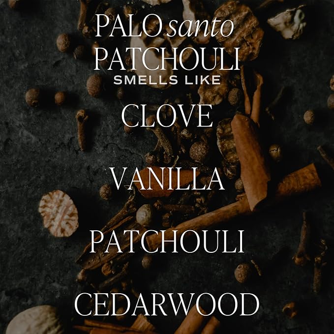 Sweet Water Decor Palo Santo Patchouli Soy Candle - Black Pepper, Clove Leaf, Nutmeg and Lavender Scented Candles for Home - 9oz Amber Jar + Black Lid, 40+ Hour Burn Time, Made in the USA
