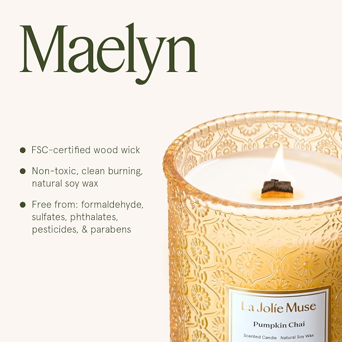 LA JOLIE MUSE Pumpkin Chai Home Scented Candle for Fall | 19 oz Non Toxic Natural Soy | Luxury Large Jar Candle for Home | Decor Gifts for Women & Men | Wood Wick