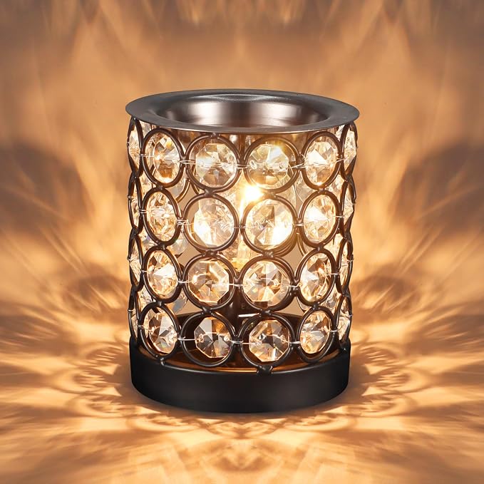 Crystal Wax Melt Warmer Candle Wax Warmer for Scented Wax 2 in 1 Wax Melts Fragrance Warmer Wax Cubes Melter Home Office Deco Night Light Valentines Day Birthday Gifts for Women Mom Girl(01-Black)