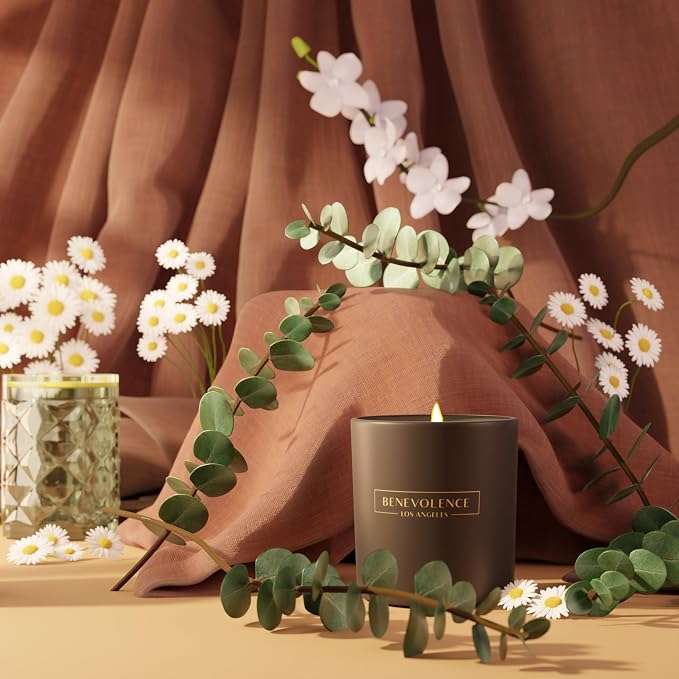 Benevolence LA Premium Eucalyptus & Chamomile Scented Candle – Long-Lasting, 45-Hour Burn – Luxury Natural Soy Candle for Home – Aromatherapy & Room Decor – 8oz