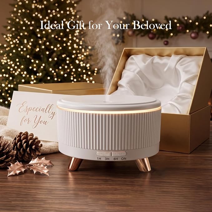 Premium Ultrasonic Essential Oil Diffuser: 500ML Large Capacity, 7-Color Mood Lighting, Remote Control, Timer, Cool Mist Humidifier for Long-Lasting Aromatherapy in Home, Bedroom, Yoga (White)