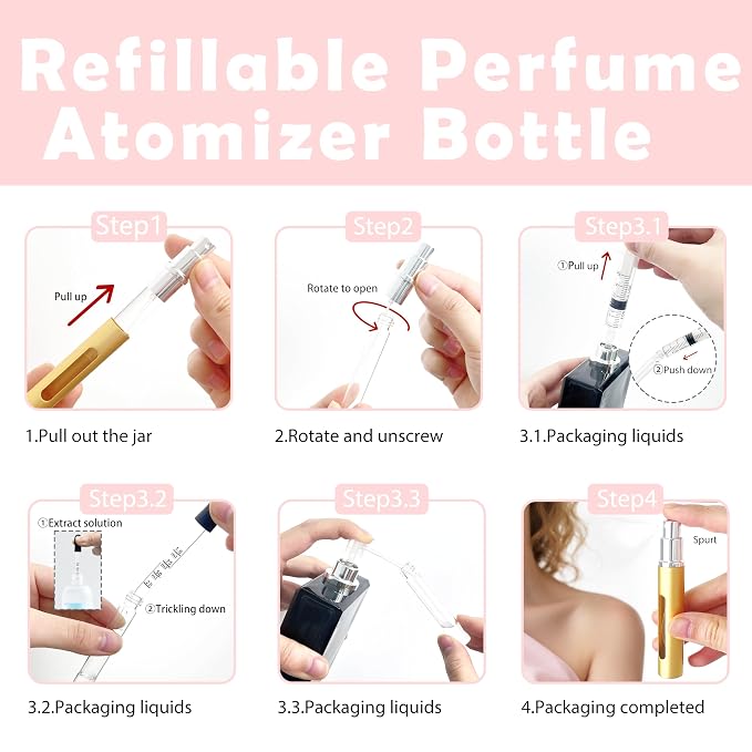 2 Pack Refillable Mini Perfume Atomizer Bottle，Portable Separate Bottles，Travel and Outings Spray Boxes Dispensers 5ml/0.2oz (Golden)