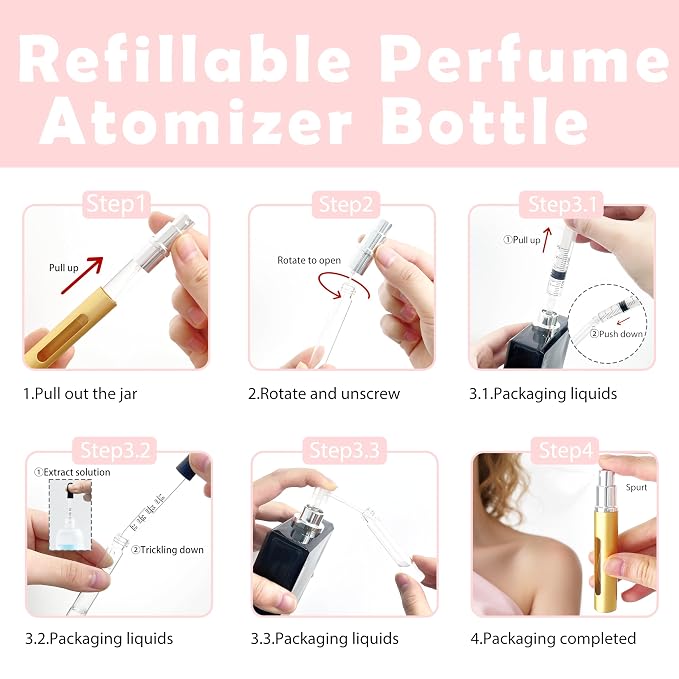 4 Pack Refillable Mini Perfume Atomizer Bottle，Portable Separate Bottles,Travel and Outings Spray Boxes Dispensers 5ml/0.2oz (Golden)
