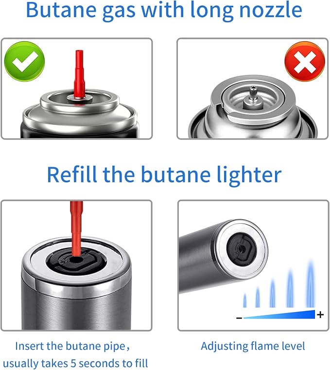Long Grill Lighter,Refillable Butane,Windproof Flexible with Visual Fuel Window for Candles Grill BBQ Fireplaces Kitchen Camping 2 Pack (Butane Gas Not Included)