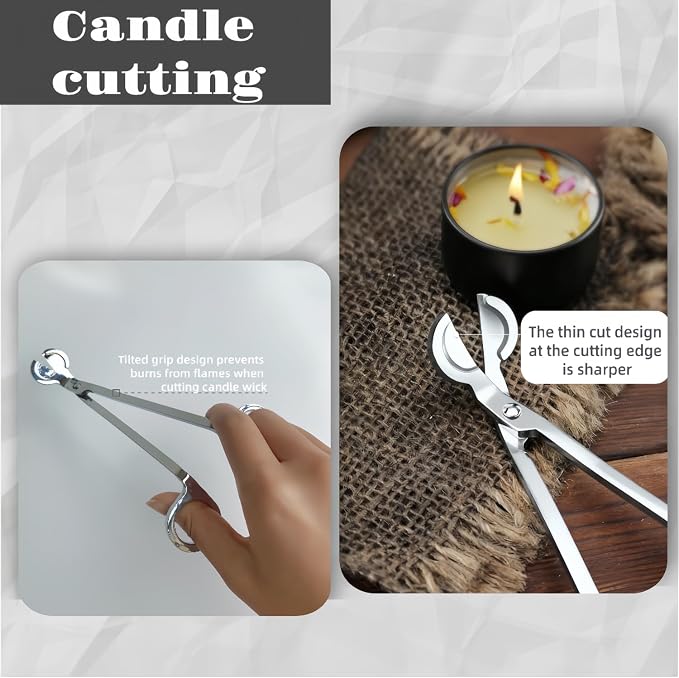 Silver Candle Care Set, Professional 2-in-1 Wick Trimmer and Snuffer, 7.09-Inch Copper-Nickel Plated Tool with Anti-Slip Handle, Extended Safety Grip Design