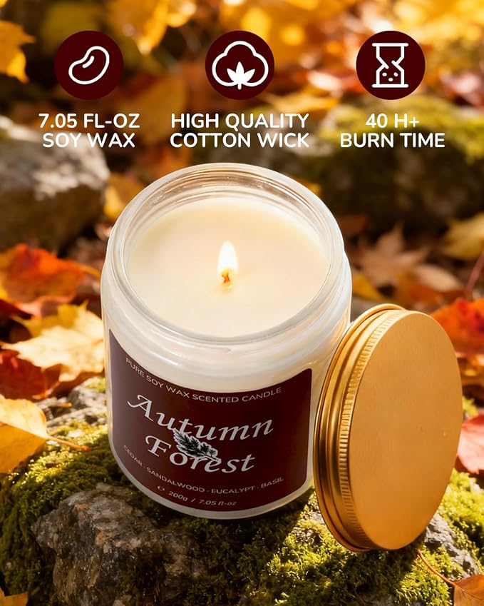 Aroma Gift for Women, Scented Candle for Home, Pine Autumn Forest 7.05 oz Soy Wax 40 Hour Burn Time, Long Lasting Jar Candle, Gifts for Christmas, Halloween, Mother's Day, Aromatherapy Candle