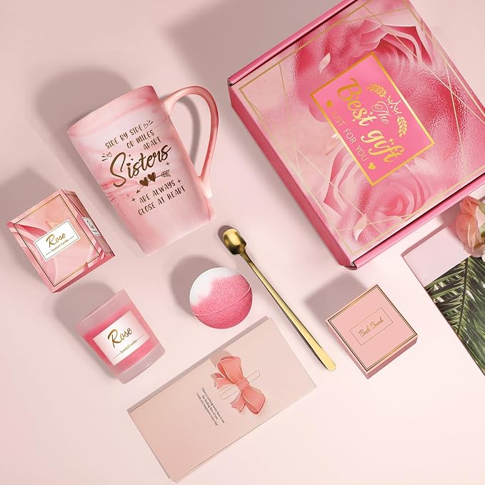 Mothers Day Gifts for Sister: Eletorot Unique Pink Spa Relaxation Baskets Set, Christmas, Holiday, Birthday, Valentines Day Presents for Her from Sisters
