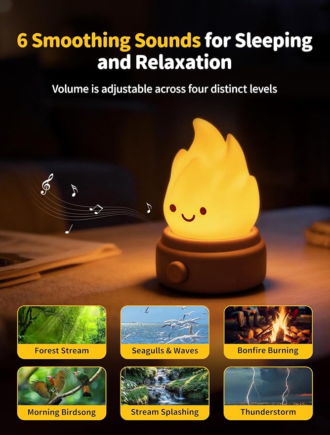 2026 Upgrade Campfire Night Light, Portable Flame Lamp with 6 White Noise, Flameless Candles Lamps for Indoor Outdoor, Rechargeable Silicone Ambiance Light for Kids Anime Fans Camping Nursery Decor