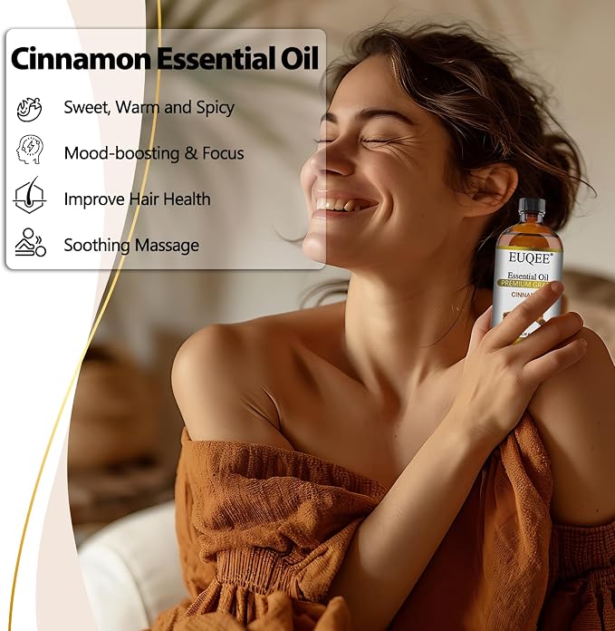 EUQEE Cinnamon Essential Oil 118ml Pure Essential Oil for Diffuser, Aromatherapy, DIY Soap, Candle Making - 4 Fl.Oz, Cinnamon,4 Fl Oz (Pack of 1)