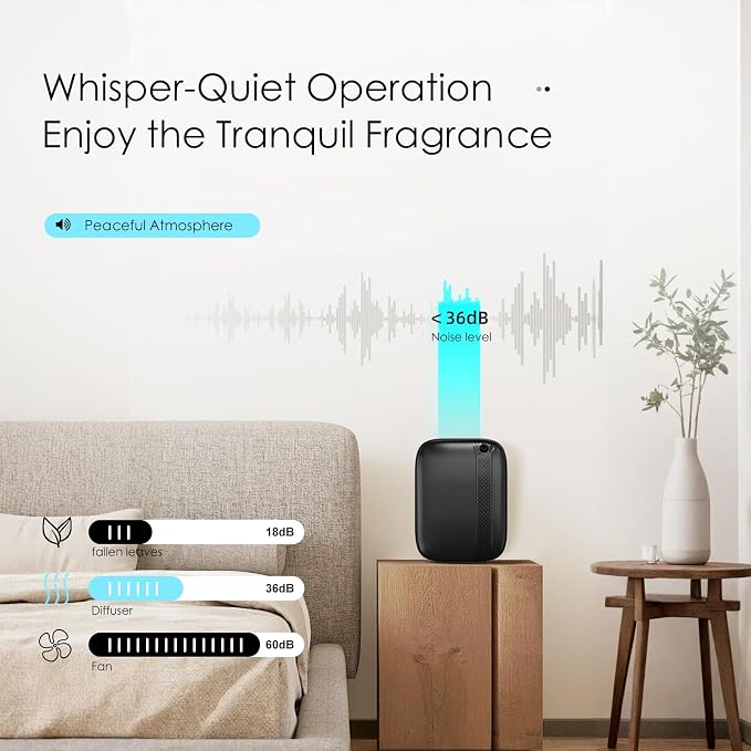 Essential Oil Diffuser, Waterless & Ultrasonic Aromatherapy Diffuser for Home, Office, Hotel, 13.5 OZ Capacity Up to 2500 Sq.Ft Coverage Room Scent Diffuser with App & Button Control(Black)