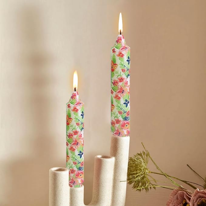 7 inch Short Candle Floral Candle Sticks Printed Candlestick Handmade Unscented Taper Candle 4 Pack Flower Tapered Candles for Home Dinner Wedding Holiday