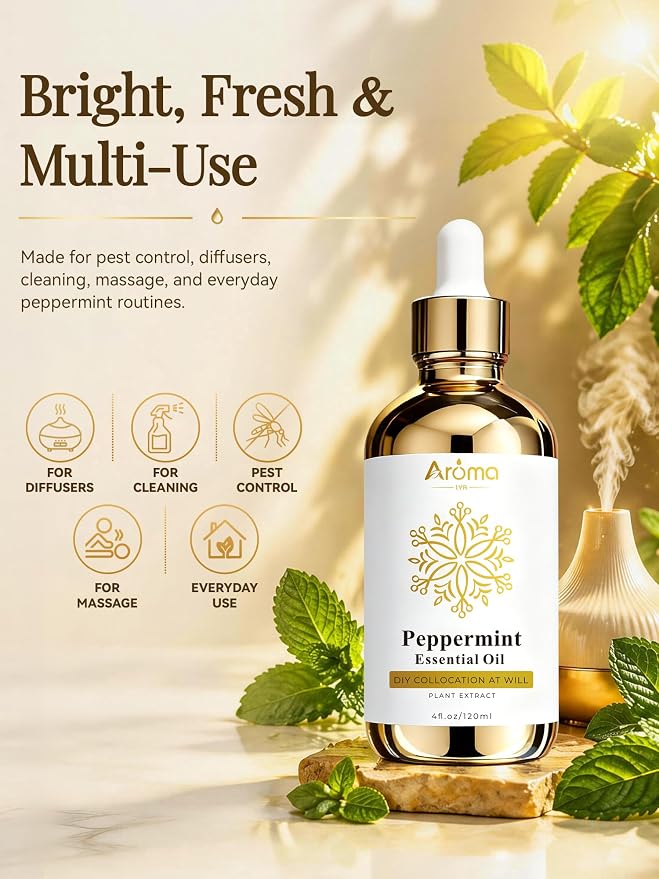 100% Pure Peppermint Oil 4 fl oz Peppermint Essential Oil - Essential Oils for Hair & Diffusers & Home Care, Candle Making, Gifts for Women Valentine's Day Gift