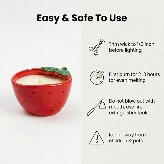 Strawberry Scented Candle – 4.23 oz (120g) Natural Soy Wax, 30-Hour Clean Burn, Strawberry-Shaped Ceramic Jar, Home Fragrance & Thoughtful Gift for Home (Red)