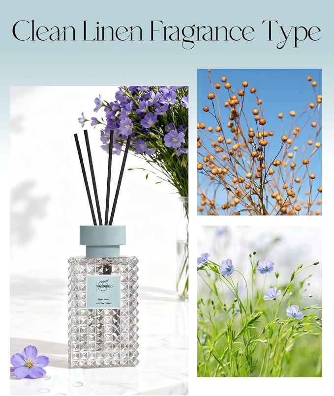 Reed Diffuser Set, Clean Linen Scented Home Fragrance Air Freshener for Bathroom Shelf Decor, 5.07 fl oz/150ml Essential Oil with Sticks