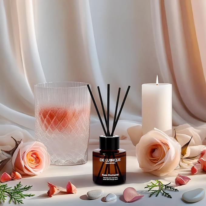 Rose Enchante Scent Reed Diffuser Oil – Long Lasting Room Scent Diffuser with Premium Essential Oils – Floral Fragrance for Home, Bedroom, or Bathroom Aroma Diffuser – 50ml