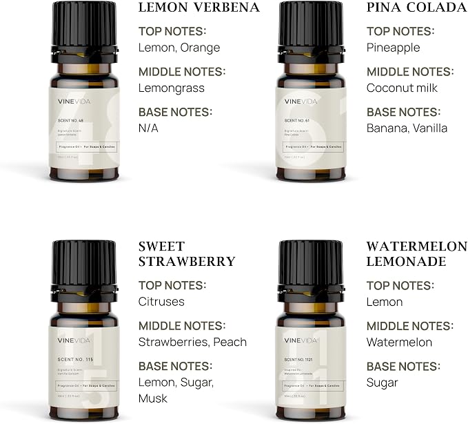 VINEVIDA [Set of 8] Fruit Scents for Candle Making, Made in USA Candle Fragrance Oil, Soap Making Essential Oils, Diffuser Oil Scents