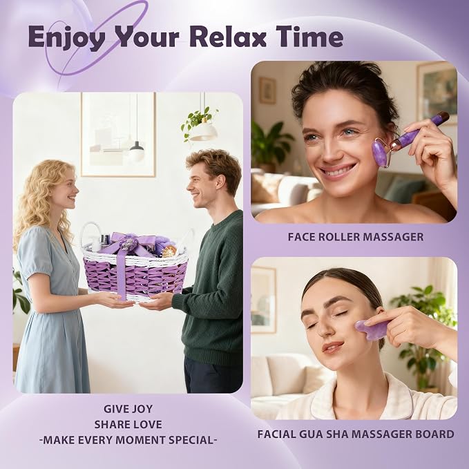 24-Piece Luxury Body Gift Set for Women, Spa Gift Basket Set, Lavender Home Spa Gifts for Women With Face Rollar tool, Bubble Bath, Facial Care, Bomb, Oil, Facial Skin Care gift set for Mother Her