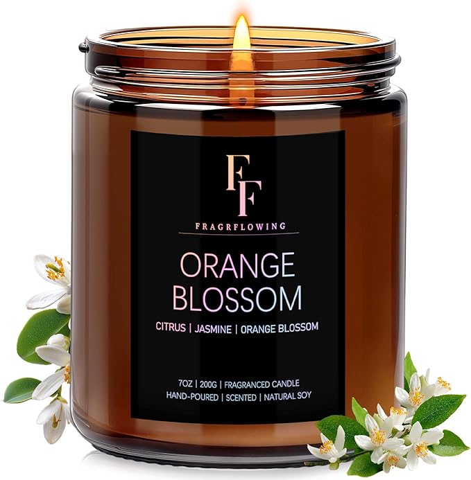 Orange Blossom Scented Candle for Home Soy Wax Candle, Aromatherapy Candle Gift for Women Men, 7oz