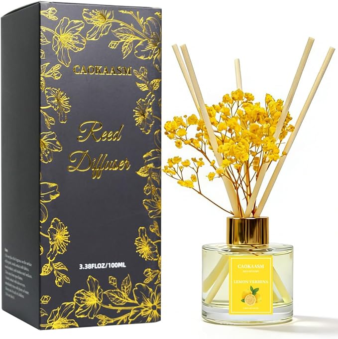 Reed Diffuser Set-Lemon Verbena Scent Fragrance Oil Diffuser with 6 Reed Sticks | Home & Bedroom Bathroom Decor,3.38 fl oz (100ml)
