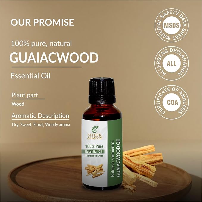 Guaiacwood Oil (Bulnesia Sarmientoi) Essential Oil 100% Pure Natural Undiluted Uncut Therapeutic Grade Oil 0.16 Fl.OZ