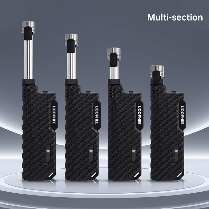Torch Lighter with Flame Lock, Windproof Butane Lighter Refillable Single Jet Flame, 7.63" Extended Long for Candle, Camping, Grill, BBQ, Fireworks (Butane not Included) Black