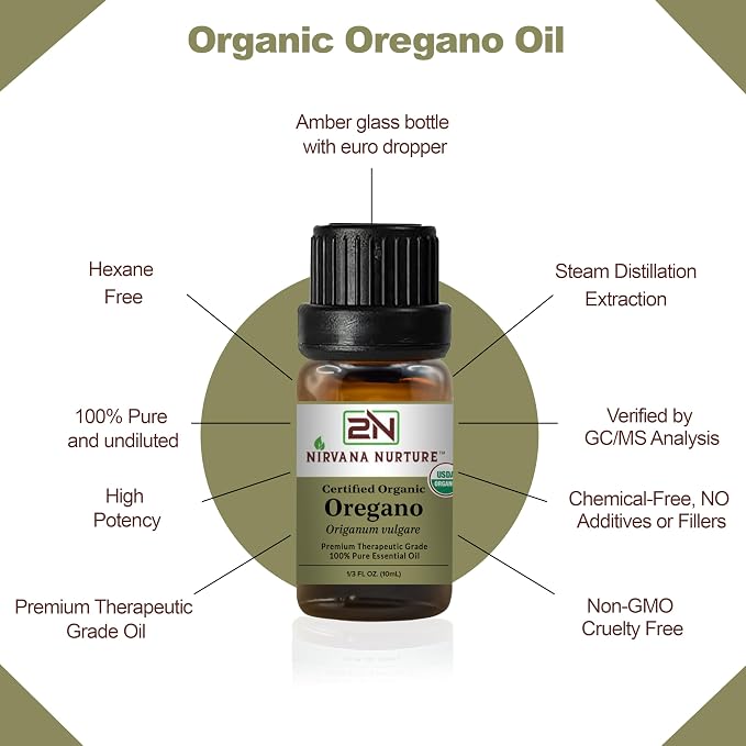 Oregano Essential Oil, USDA Certified Organic, 100% Pure Undiluted, Aromatherapy Oil for Diffuser, Hair & Skin Care