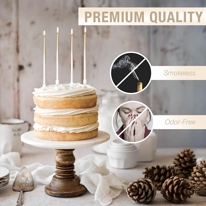 24-Count Gradient Gold Birthday Candles, 5.5-Inch Long Thin Cake Candles for Wedding, Celebration, Birthday Party Cake Decorations
