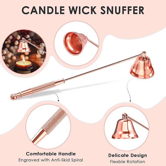 5 in 1 Candle Accessory Set,Candle Wick Trimmer Cutter Set,Candle Wick Dipper,Candle Wick Snuffer,Rechargeable Candle Lighter,Tweezers,Stainless Steel Candle Care Kit Gift for Aromatherapy