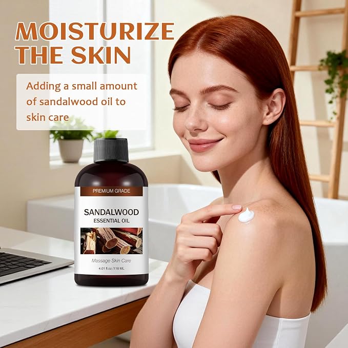 Sandalwood Essential Oils for Skin Care, Hair Care, 100% Natural Aromatherapy Oil 4 Fl Oz, Large Volume Sandalwood Oil for Aromatherapy Diffuser, DIY Fragrance and Relaxation