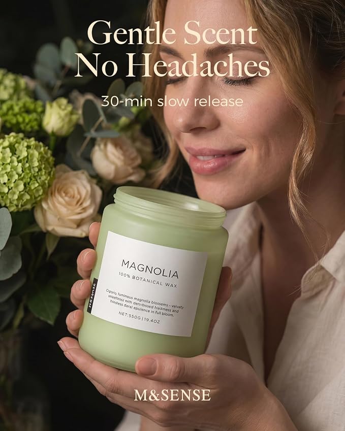 M&SENSE Magnolia Jasmine Romantic Scented Candle, 19.4oz 110 Hours Long Lasting Clean Non Toxic All Natural Soy Wax Candle for Relaxing & Stress Relief, 2 Wick Home Fragrance Gifts for Home Decor