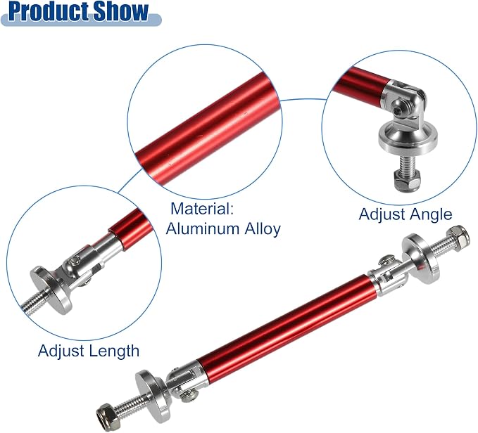 ACROPIX Universal 3"-4" Adjustable Aluminum Alloy 75mm Front Bumper Lip Splitter Diffuser Strut Rod Tie Bars Splitter Support Rods Red - Pack of 2