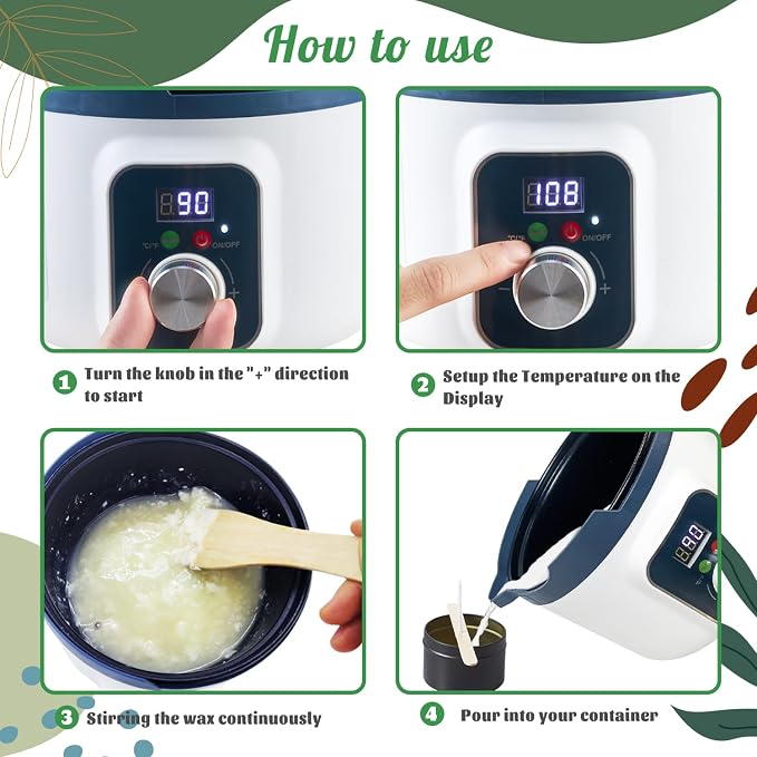 Handnatur Pro Soy Wax Melt Kit with Digital Wax Melting Pot, 4lb SOYA Wax Melter, Soy Candle Maker Set with Candle Heater, Wicks, Wick Holders, Wick Stickers